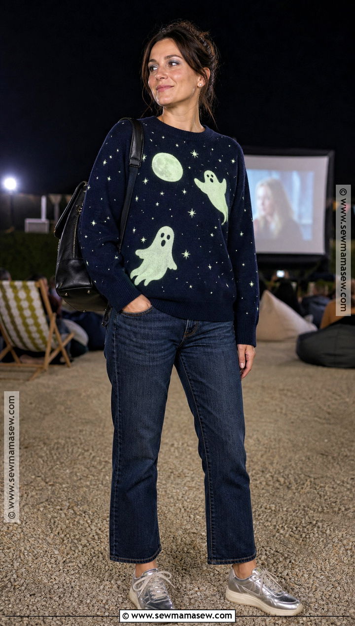 Glow Effect Halloween Sweater With Dark Denim - 35 halloween sweater ideas