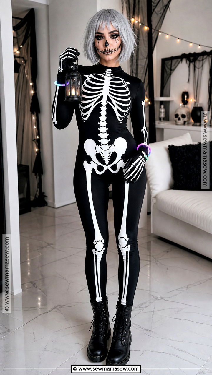 Glow Skeleton Costume With Black Bodysuit - 30 Halloween Party Costume Ideas
