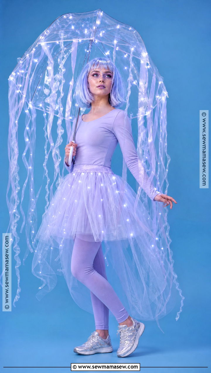 Glowing Jellyfish Costume With Ribbon Tentacles - 30 under the sea costume ideas