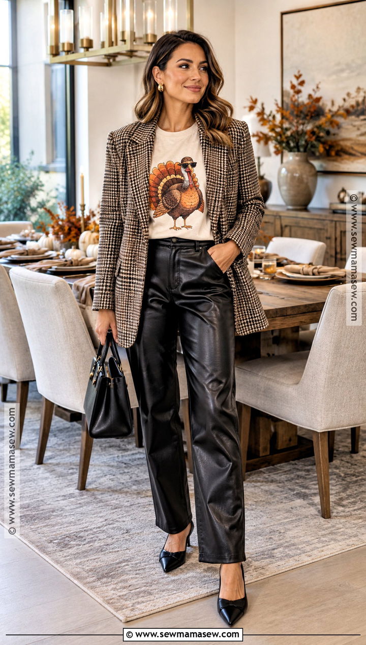 Gobble Mode Mama Shirt With Faux Leather Pants - 15 mama thanksgiving shirt ideas