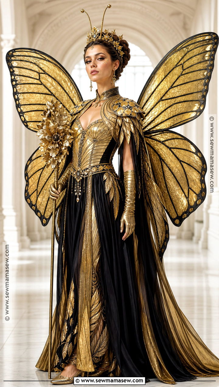Gold Butterfly Queen Costume With Long Gown - 30 Butterfly Costume Women's Ideas