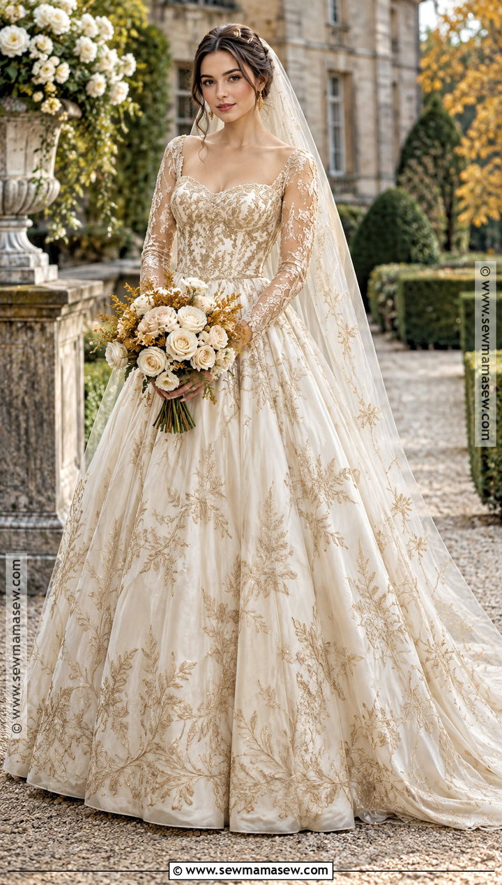 Gold Embroidered Fall Princess Wedding Dress - 15 fall princess wedding dress ideas