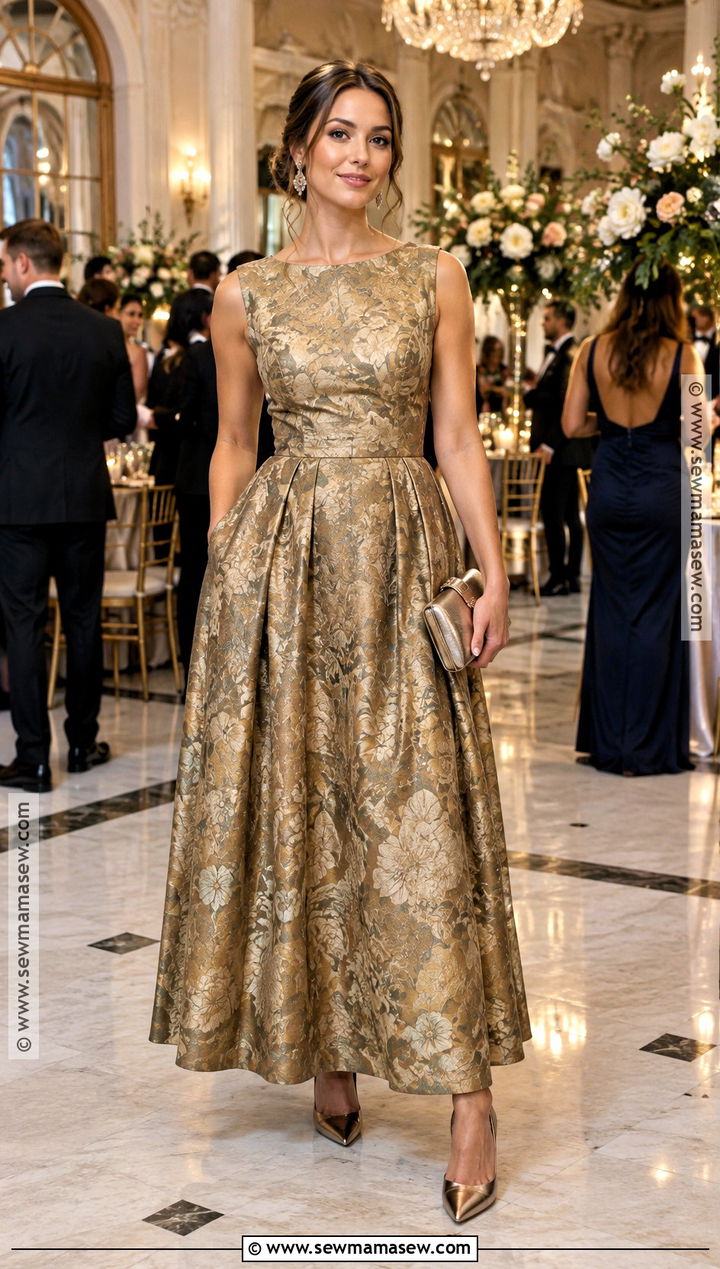 Gold Floral Brocade Bridesmaid Dress - 15 Fall Patterned Bridesmaid Dresses