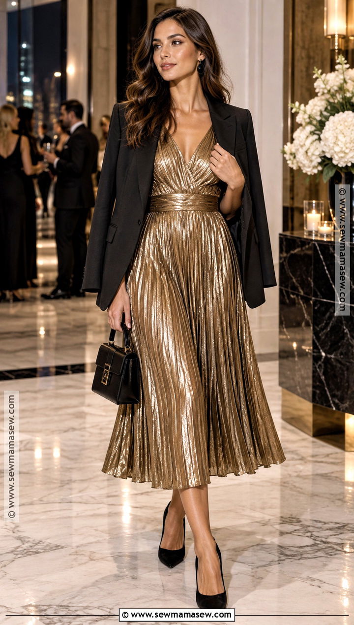 Gold Metallic Pleated Party Dress - 15 Fall Dresses For Party