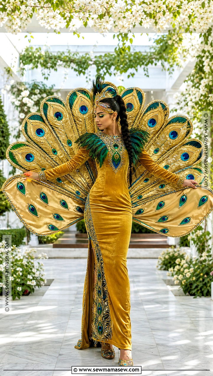 Gold Peacock Costume With Fan Tail - 30 gold costume ideas