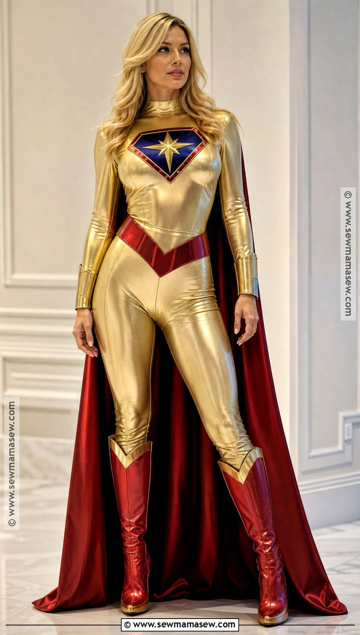 Gold Supergirl Costume With Red Cape - 30 Super Girl Costume Ideas for Women