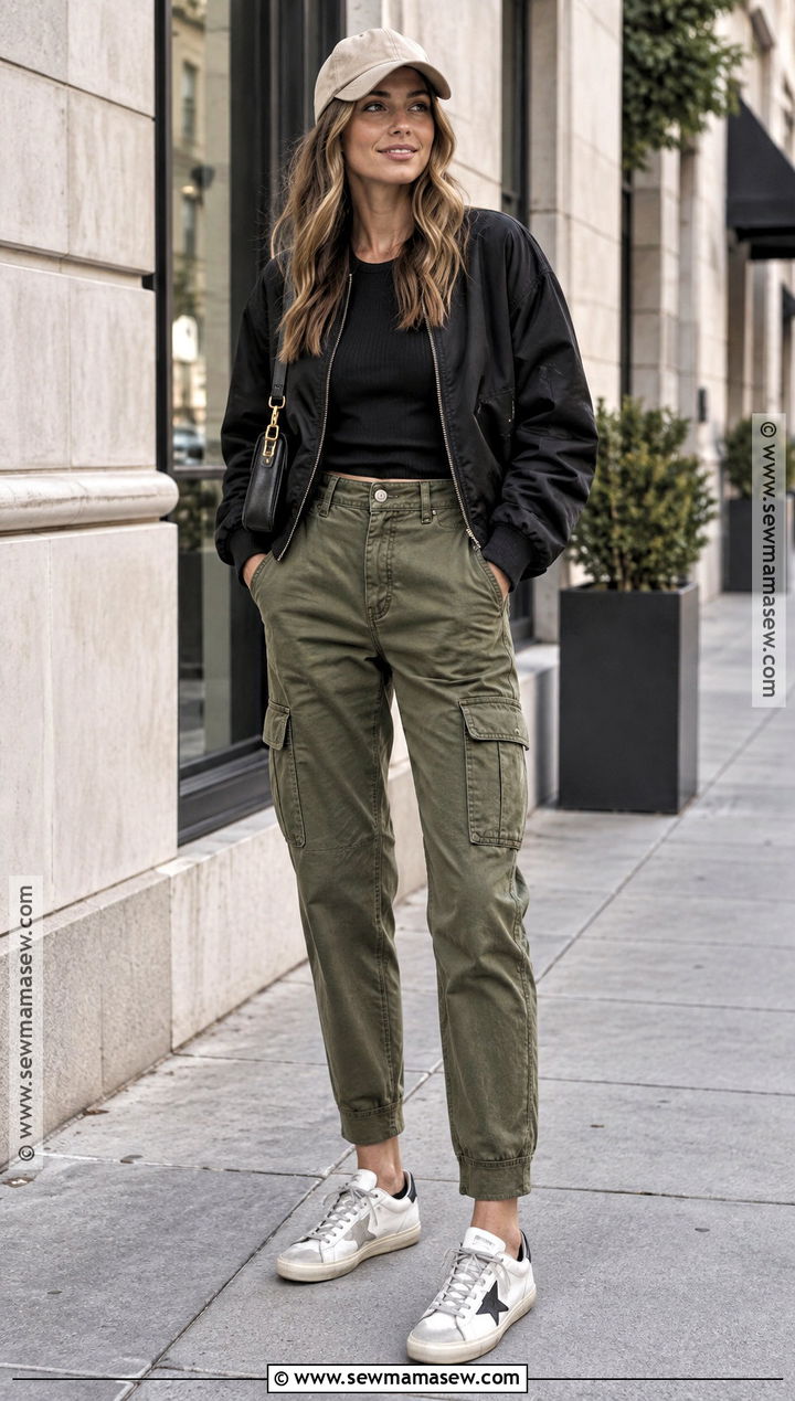 Golden Goose Sneakers With Cargo Pants And Bomber Jacket - 15 golden goose sneakers outfit fall