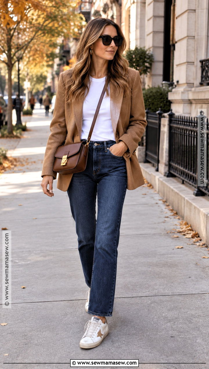 Golden Goose Sneakers With Straight Leg Jeans And Blazer - 15 golden goose sneakers outfit fall