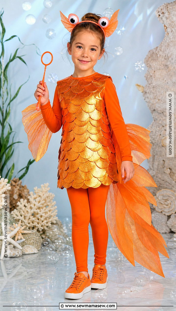 Goldfish Costume With Orange Tulle Fins - 30 fish costume ideas for kids