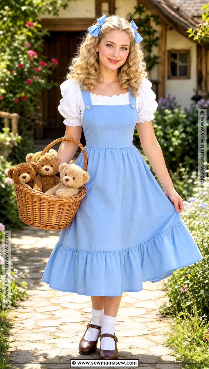 Goldilocks Costume With Blue Pinafore - 35 curly hair halloween costume ideas