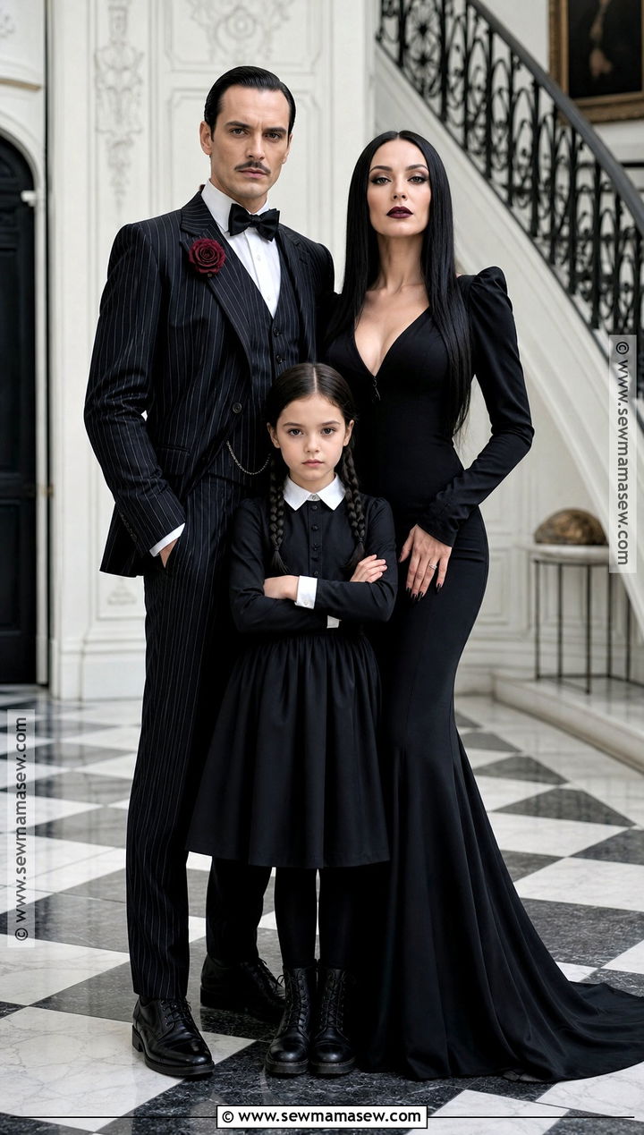 Gomez Morticia And Wednesday Family Costume - 30 easy family costumes for 3
