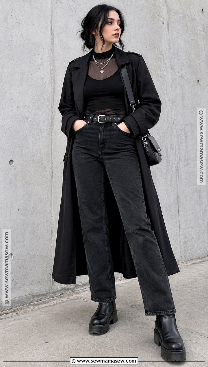 Goth Autumn Mesh Top and Black Jeans Outfit - 20 goth autumn outfit ideas