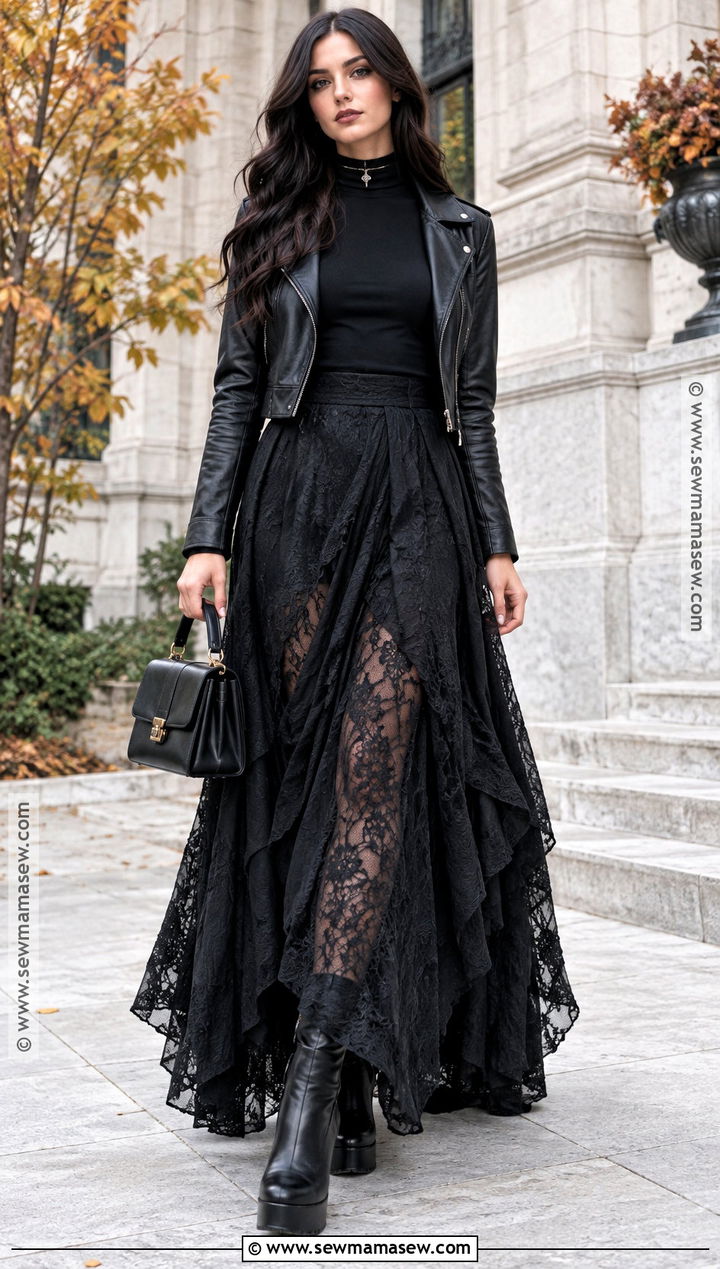 Goth Maxi Skirt And Turtleneck Outfit - 25 alt fall outfits