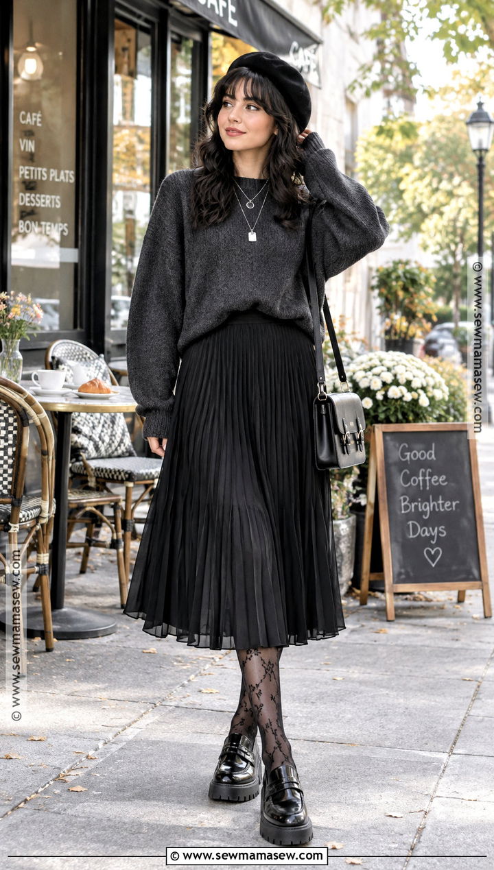 Goth Oversized Sweater And Pleated Skirt Outfit - 25 goth fall outfits