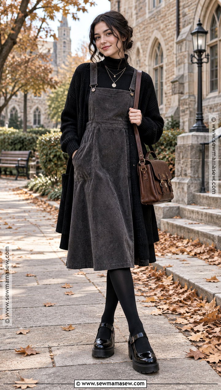 Goth Turtleneck And Pinafore Dress Outfit - 25 goth fall outfits