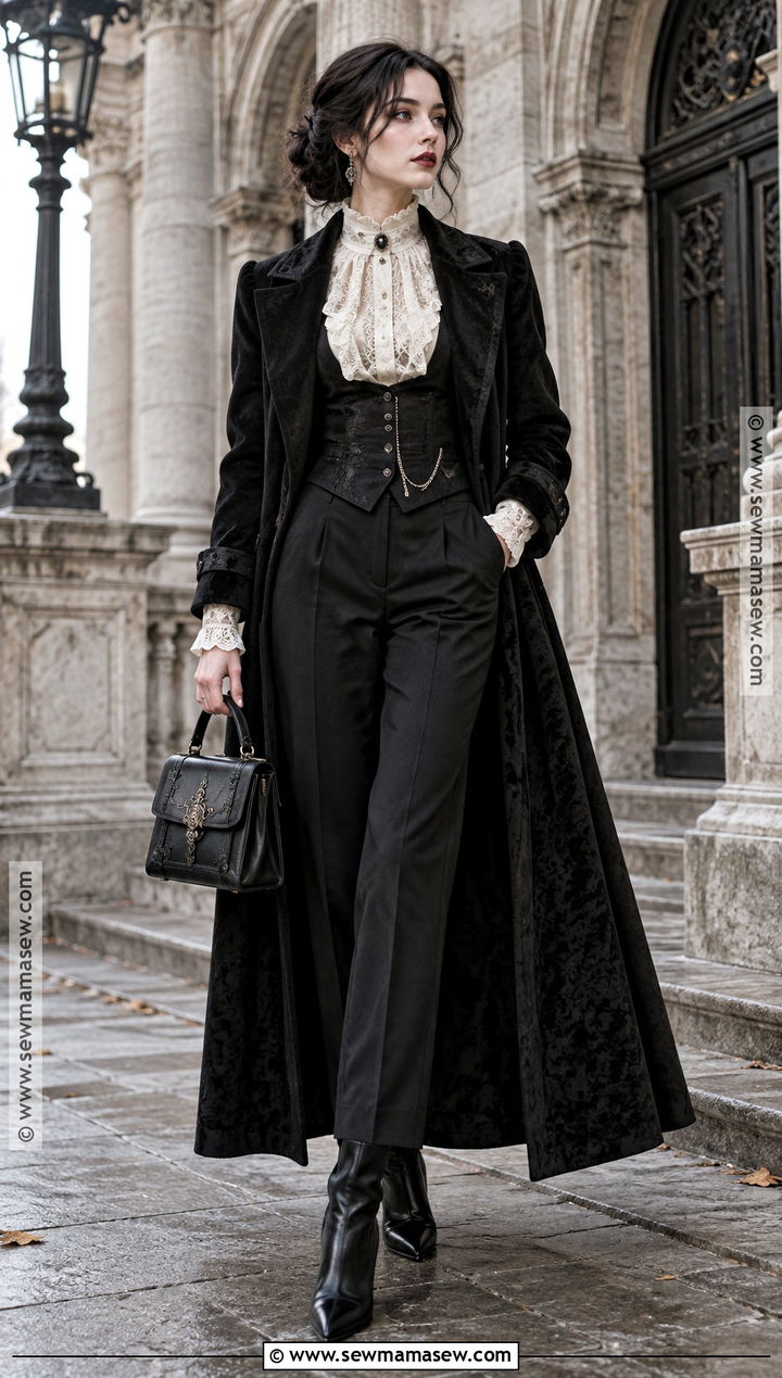 Goth Victorian Blouse And Black Trouser Outfit - 25 goth fall outfits