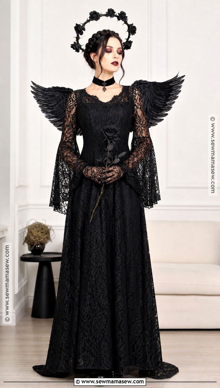 Gothic Black Angel Costume With Lace Gown - 40 black angel costume ideas