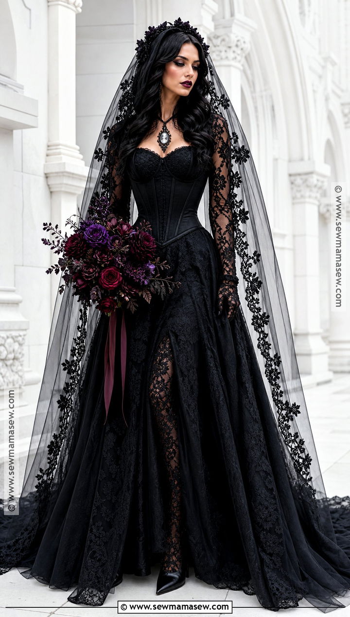 Gothic Black Bride Costume - 35 bride halloween costume ideas
