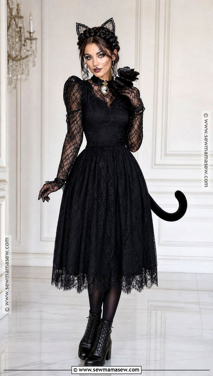 Gothic Black Cat Costume With Lace Dress - 45 black cat halloween costume ideas