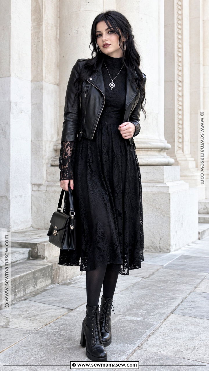 Gothic Black Fall Dress Outfit - 20 fall dress aesthetic ideas