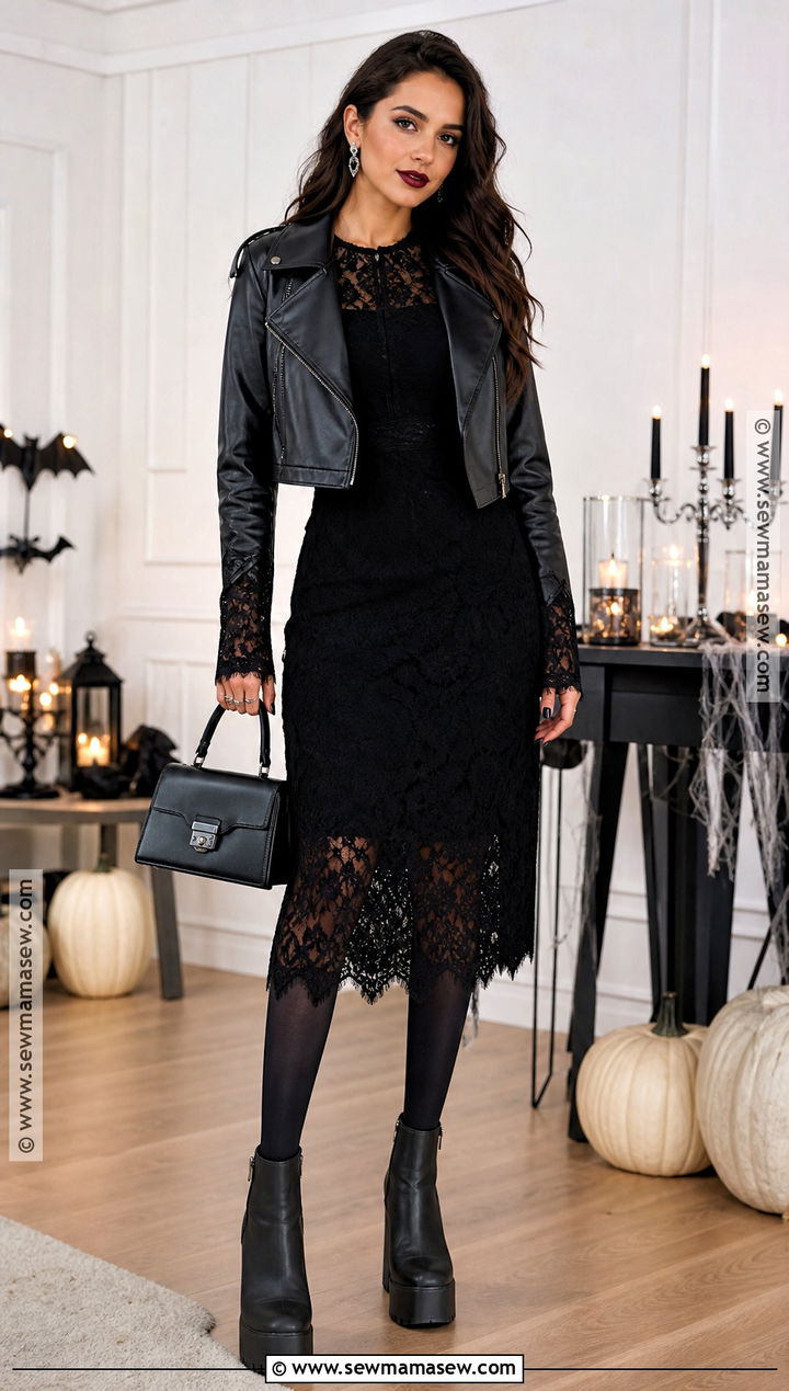 Gothic Black Lace Halloween Outfit - 30 Halloween Aesthetic Outfits