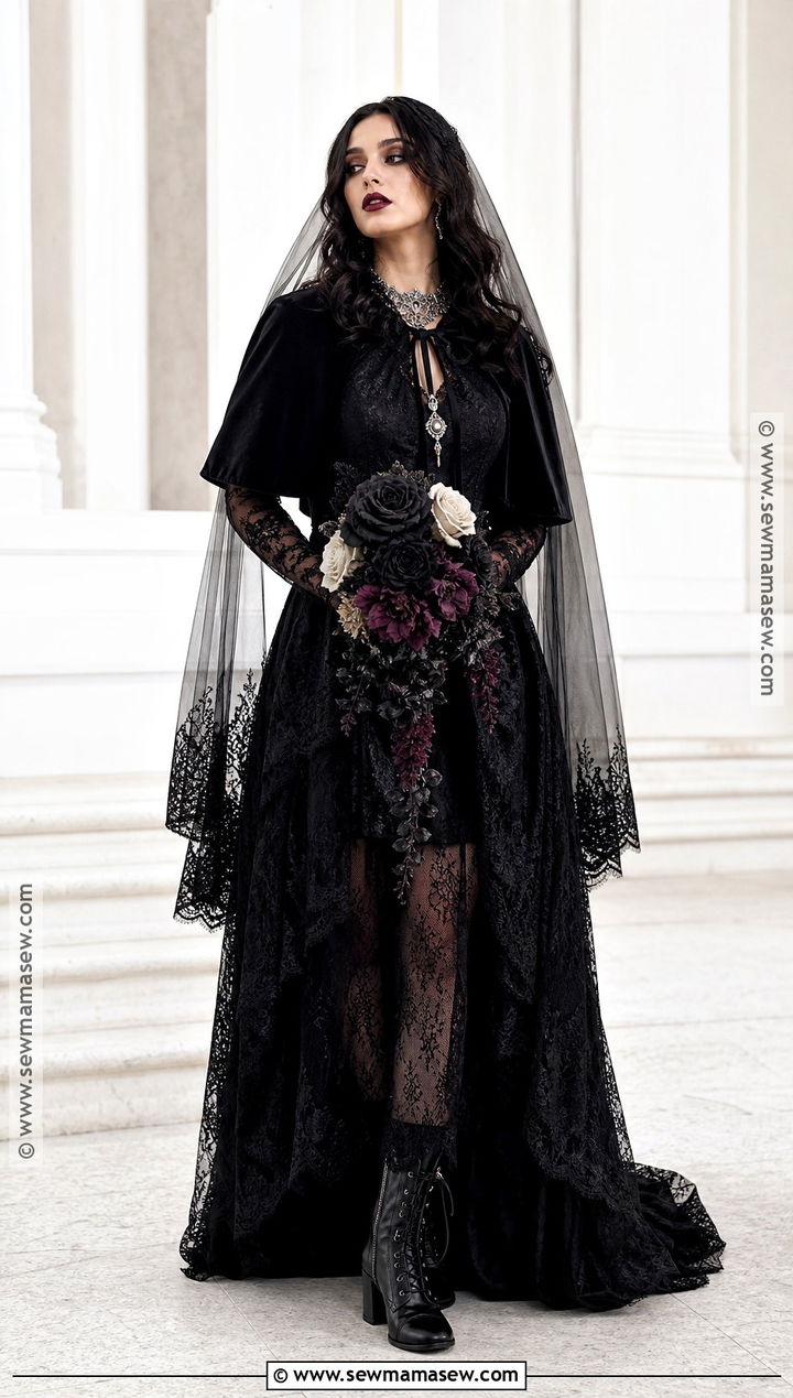 Gothic Bride Costume With Black Lace Dress - 35 bride costume ideas