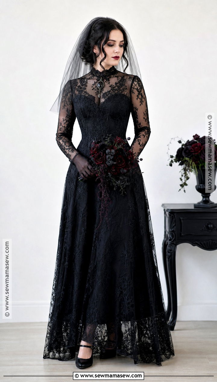 Gothic Bride Costume With Black Veil - 30 edgy halloween costume ideas