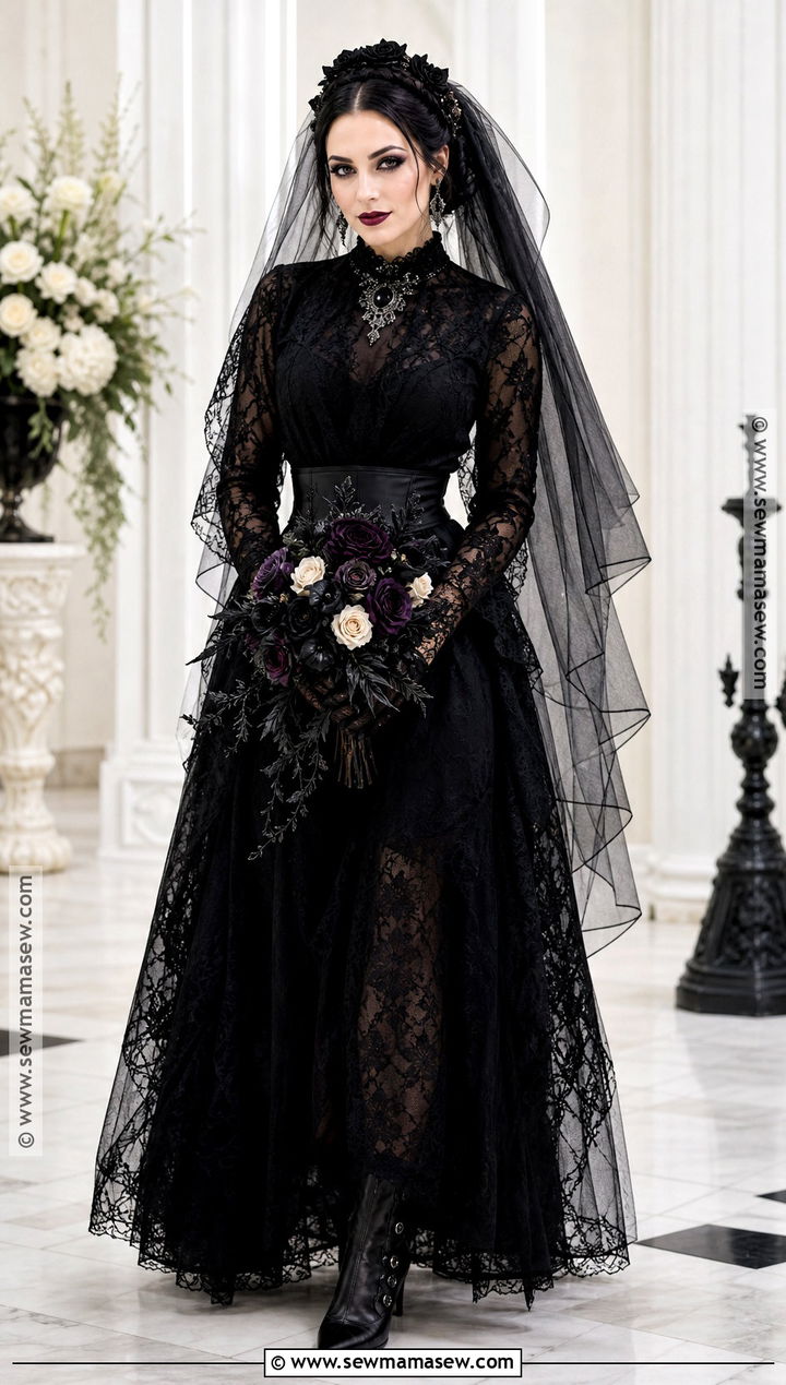 Gothic Bride Costume With Black Veil - 35 black dress costume ideas