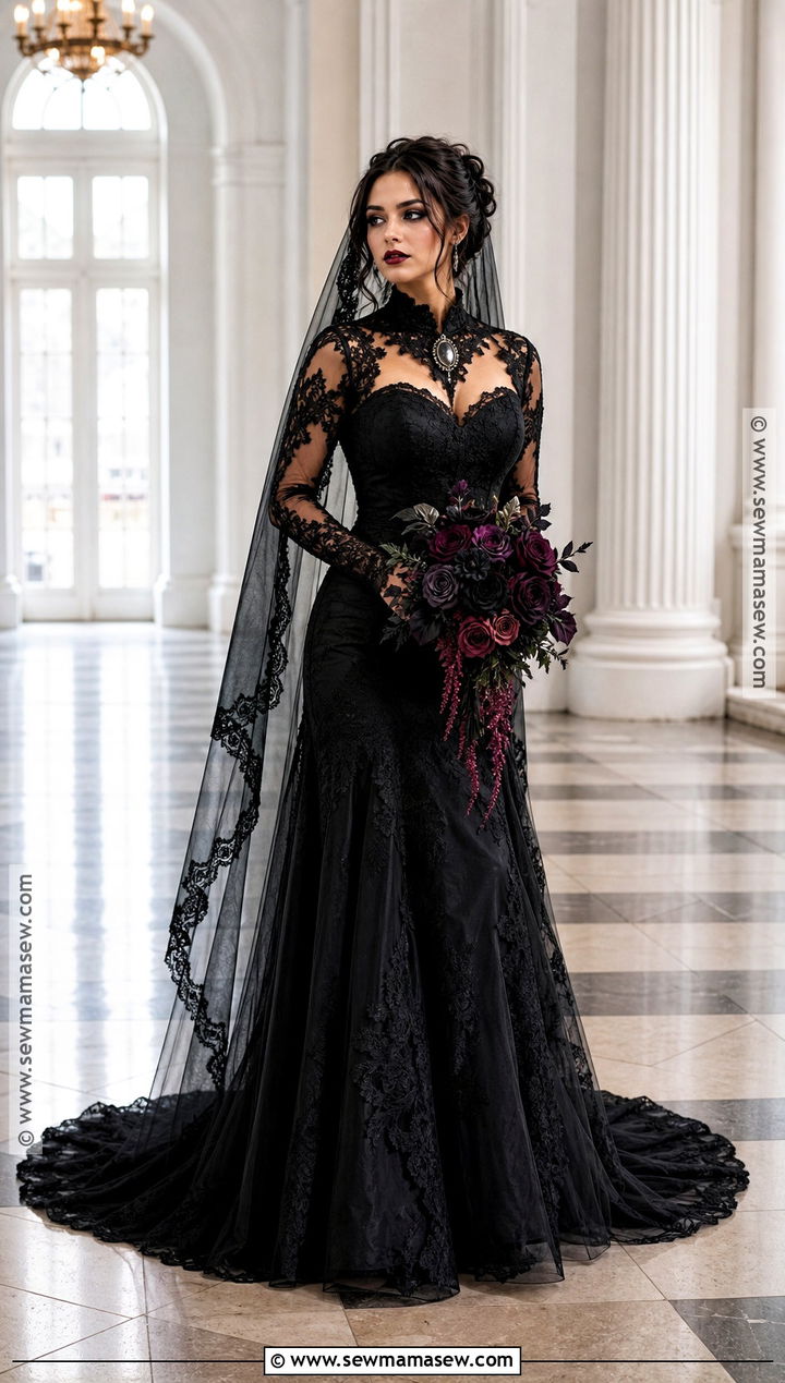 Gothic Bride Costume With Black Veil - 35 dark halloween costumes