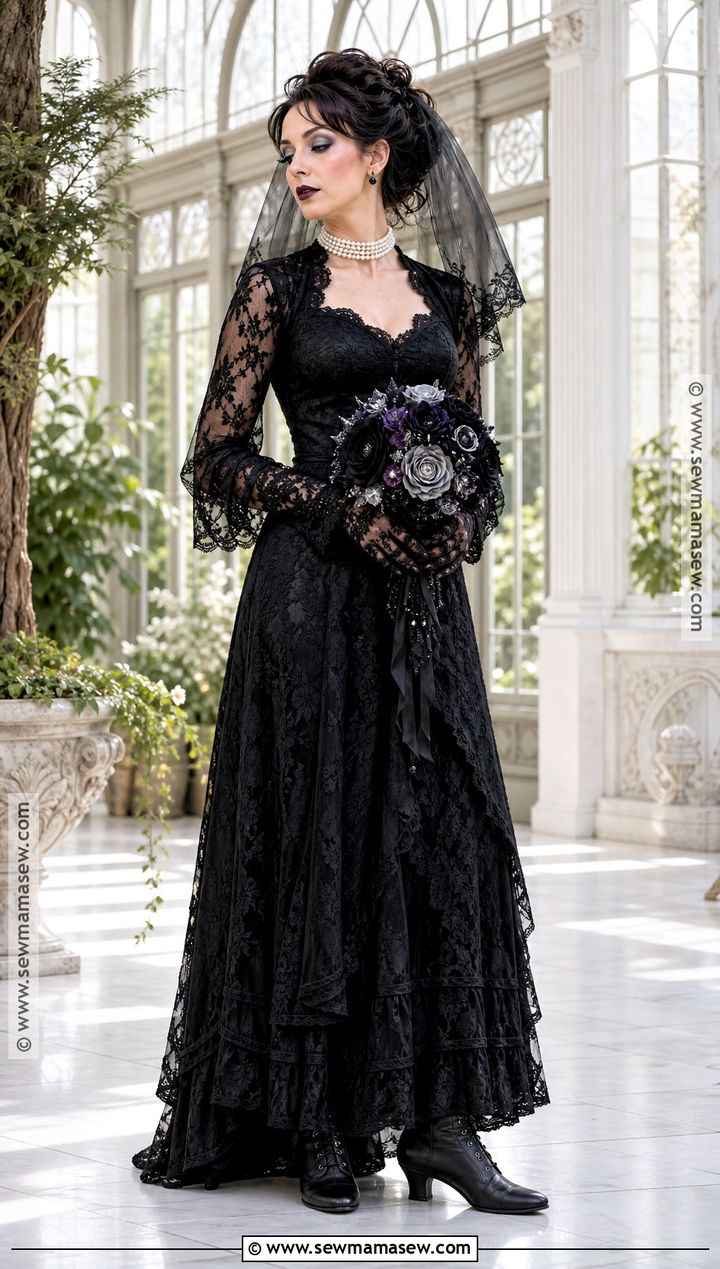 Gothic Bride Costume With Black Veil - 40 black dress halloween costume ideas