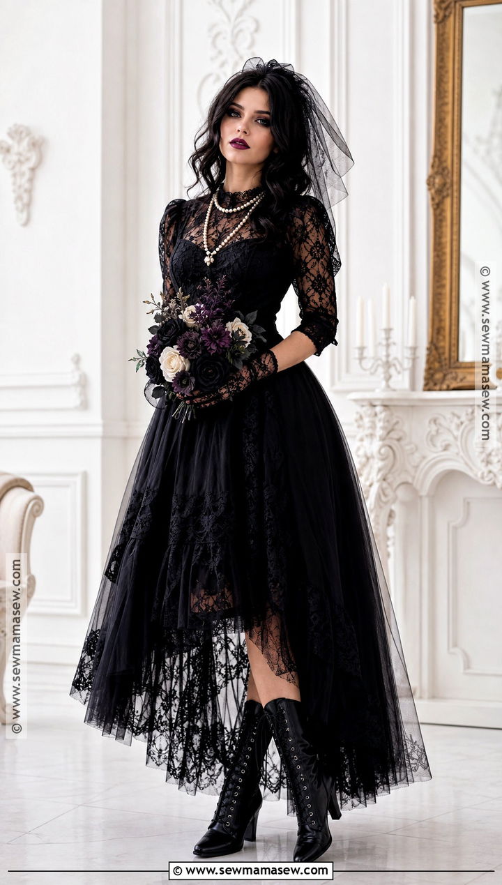Gothic Bride Costume With Black Veil - 40 halloween costumes black hair