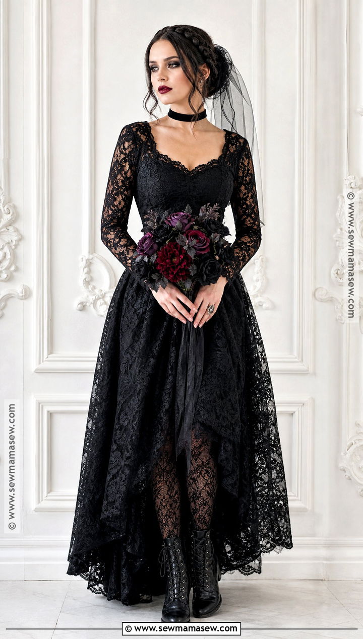 Gothic Bride Costume With Black Veil - 30 black dress halloween costume ideas