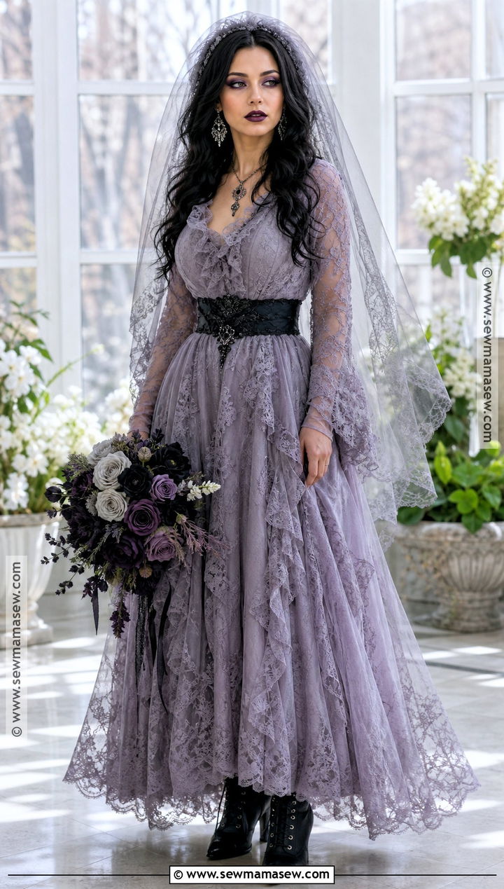 Gothic Bride Costume With Curled Black Hair - 35 black hair costume ideas