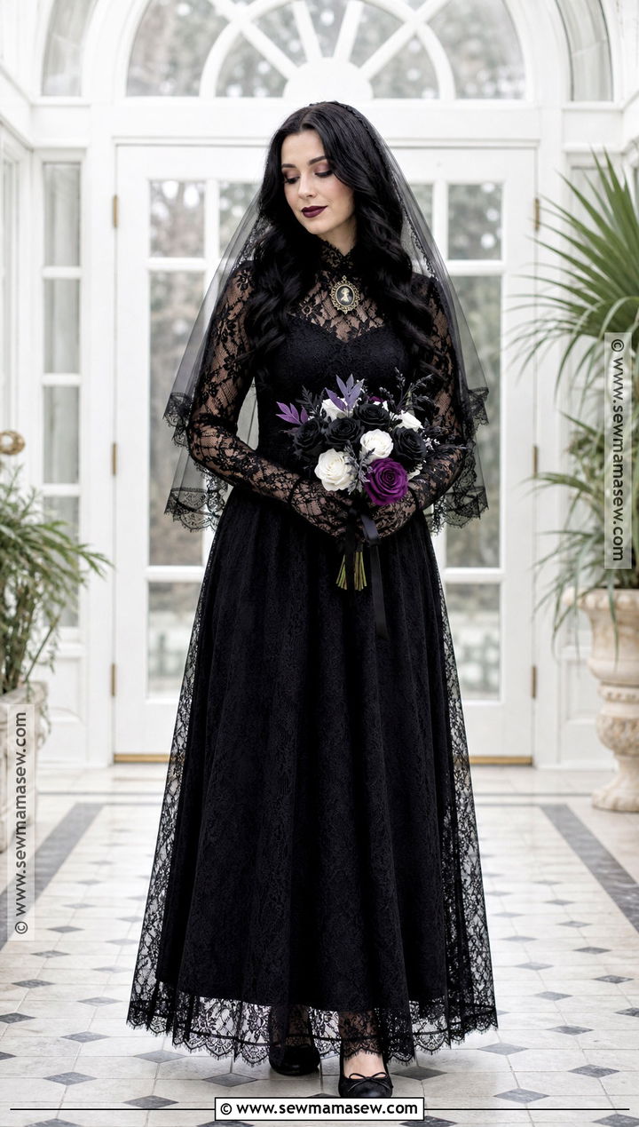 Gothic Bride Costume With Lace Veil - 30 long black hair costume ideas