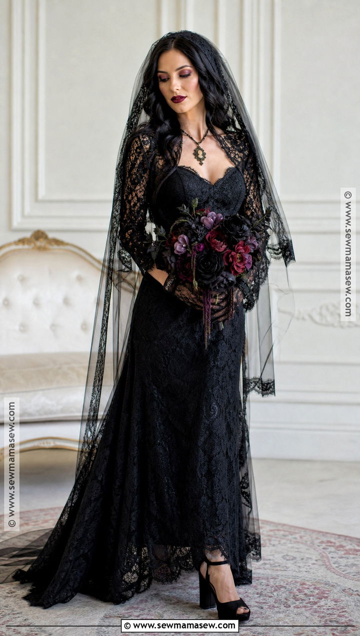 Gothic Bride Long Black Dress Costume - 30 long black dress halloween costume ideas