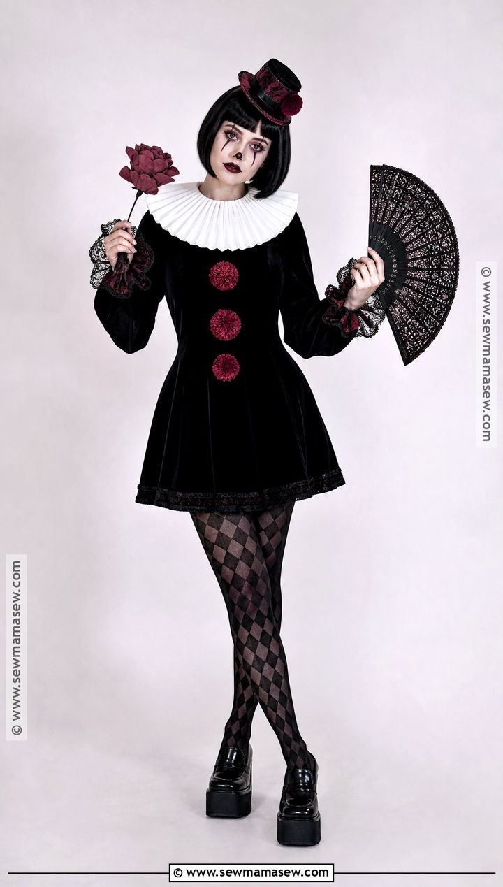 Gothic Clown Costume With Velvet Dress - 30 Costume Clown Ideas