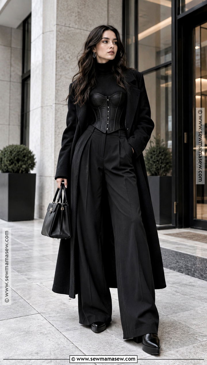 Gothic Corset Top And Wide Leg Pants Outfit - 20 alt fall fashion ideas