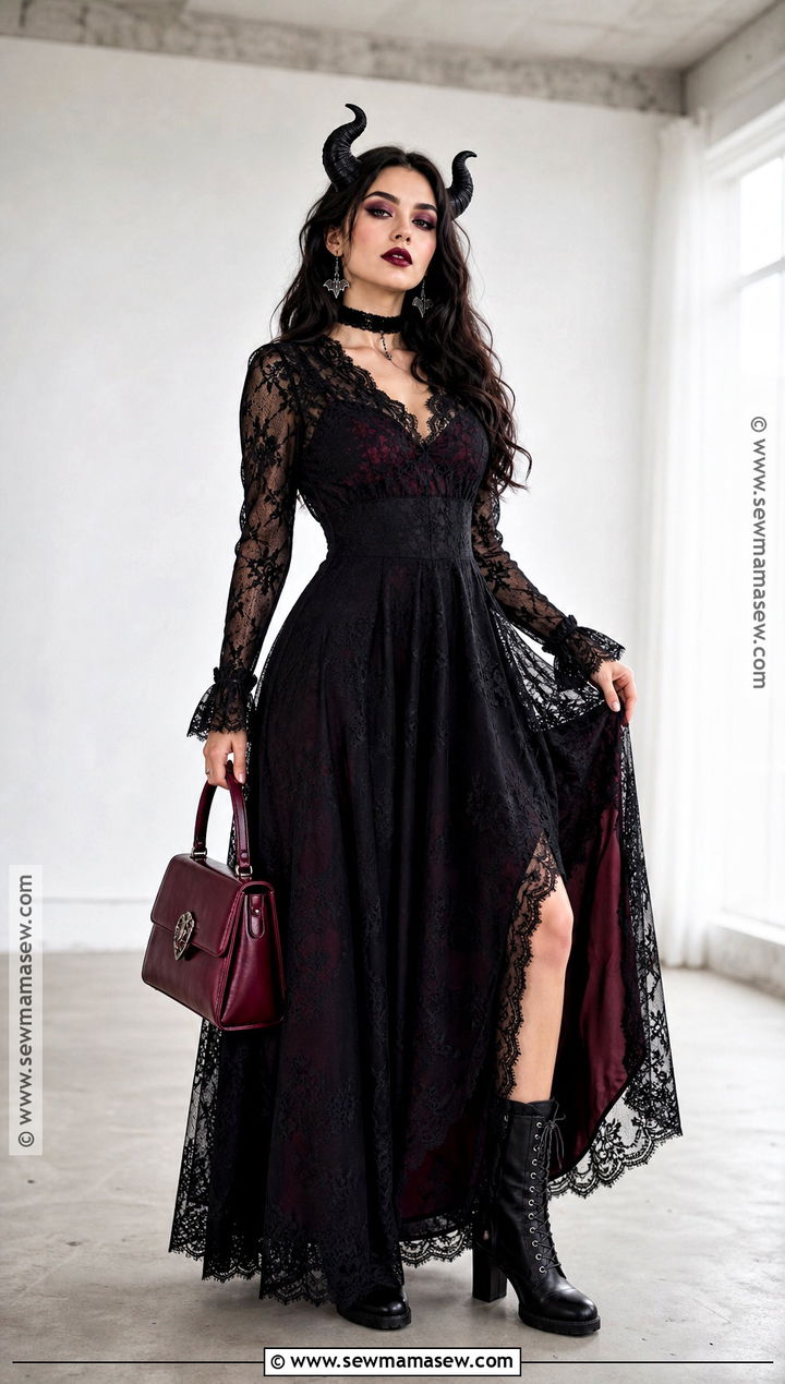 Gothic Demon Outfit With Maxi Dress - 30 demon outfit ideas