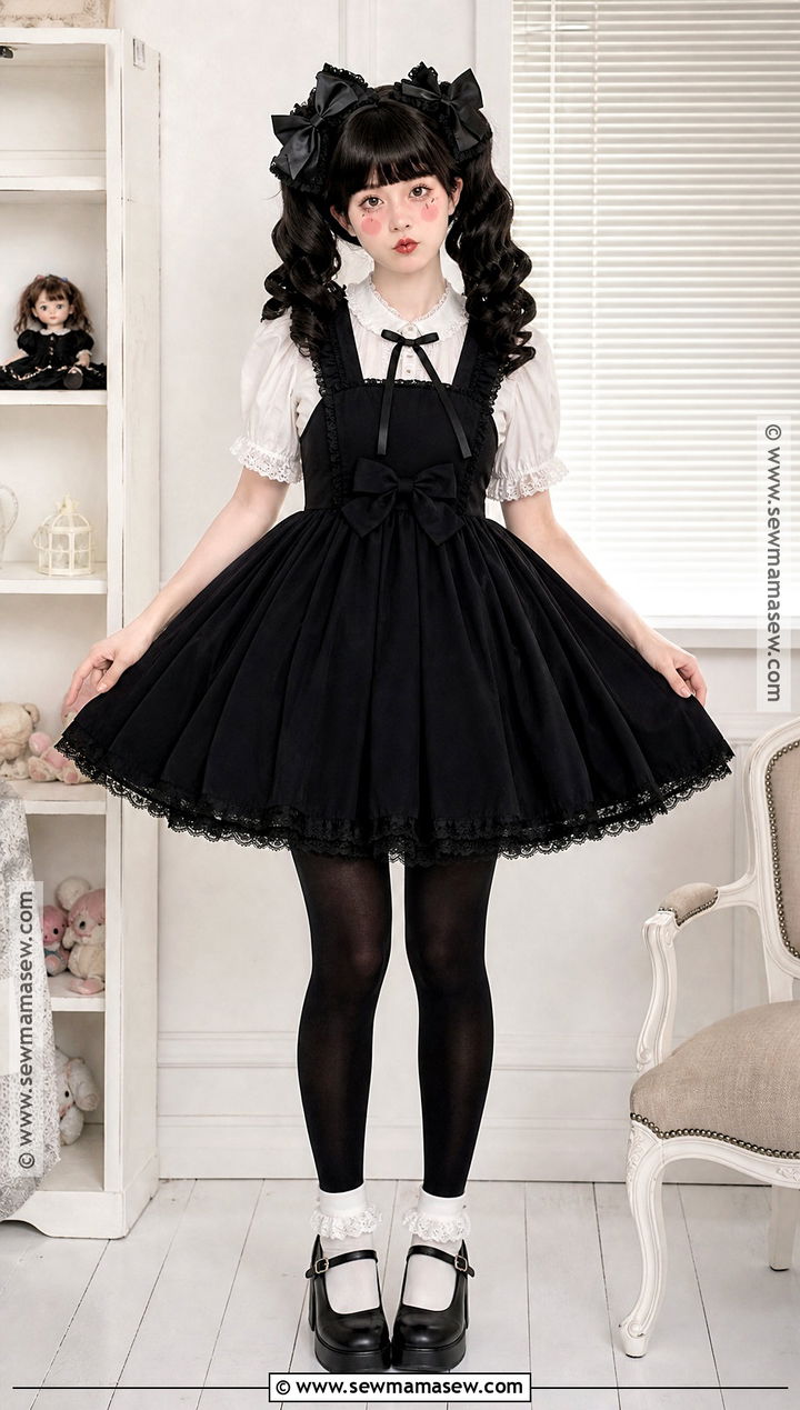 Gothic Doll Costume With Black Babydoll Dress - 30 All Black Halloween Costume Ideas for Women
