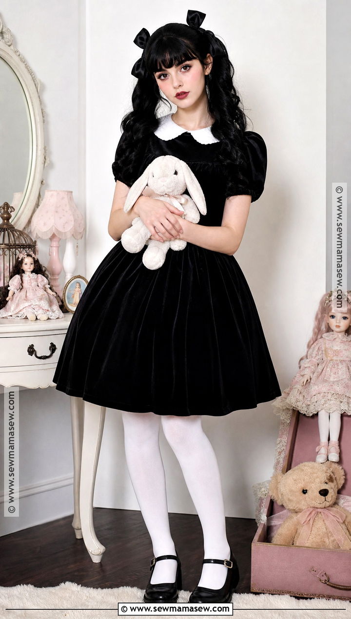 Gothic Doll Costume With Black Curls - 45 black hair halloween costumes
