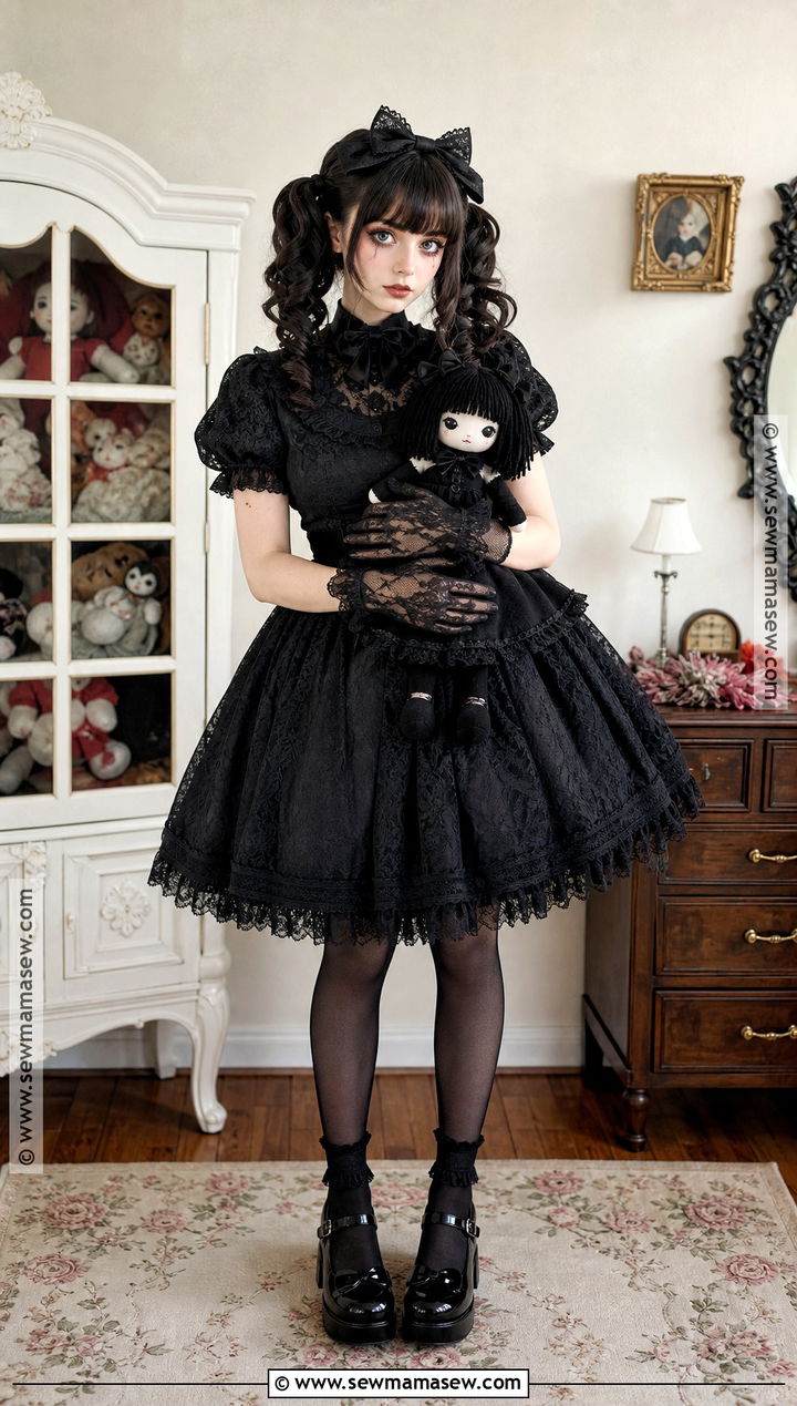 Gothic Doll Costume With Black Lace Dress - 35 all black costume ideas