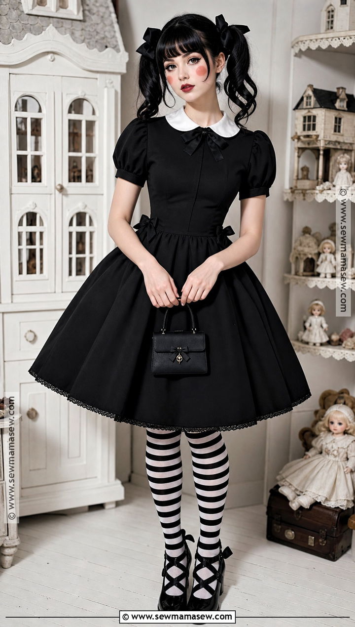 Gothic Doll Costume With Black Pigtails - 35 halloween costumes for black hair