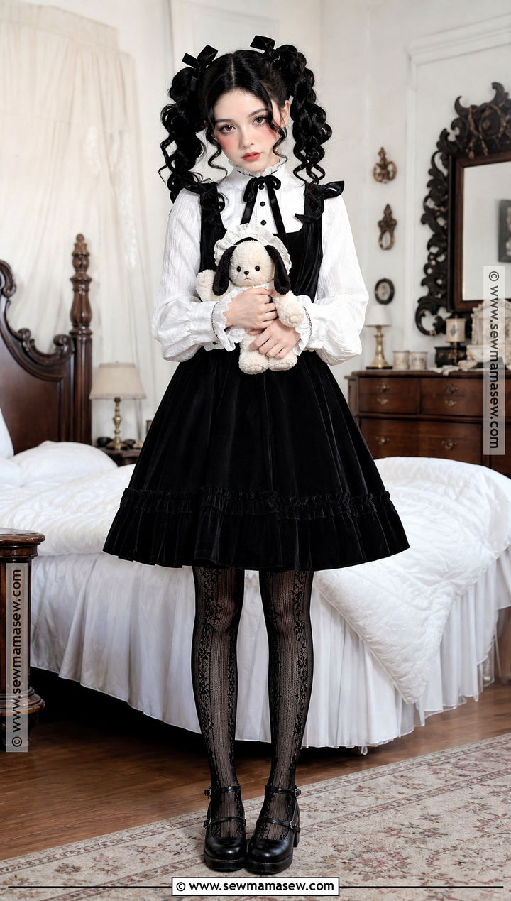 Gothic Doll Costume With Black Pigtails - 30 black hair halloween costumes ideas