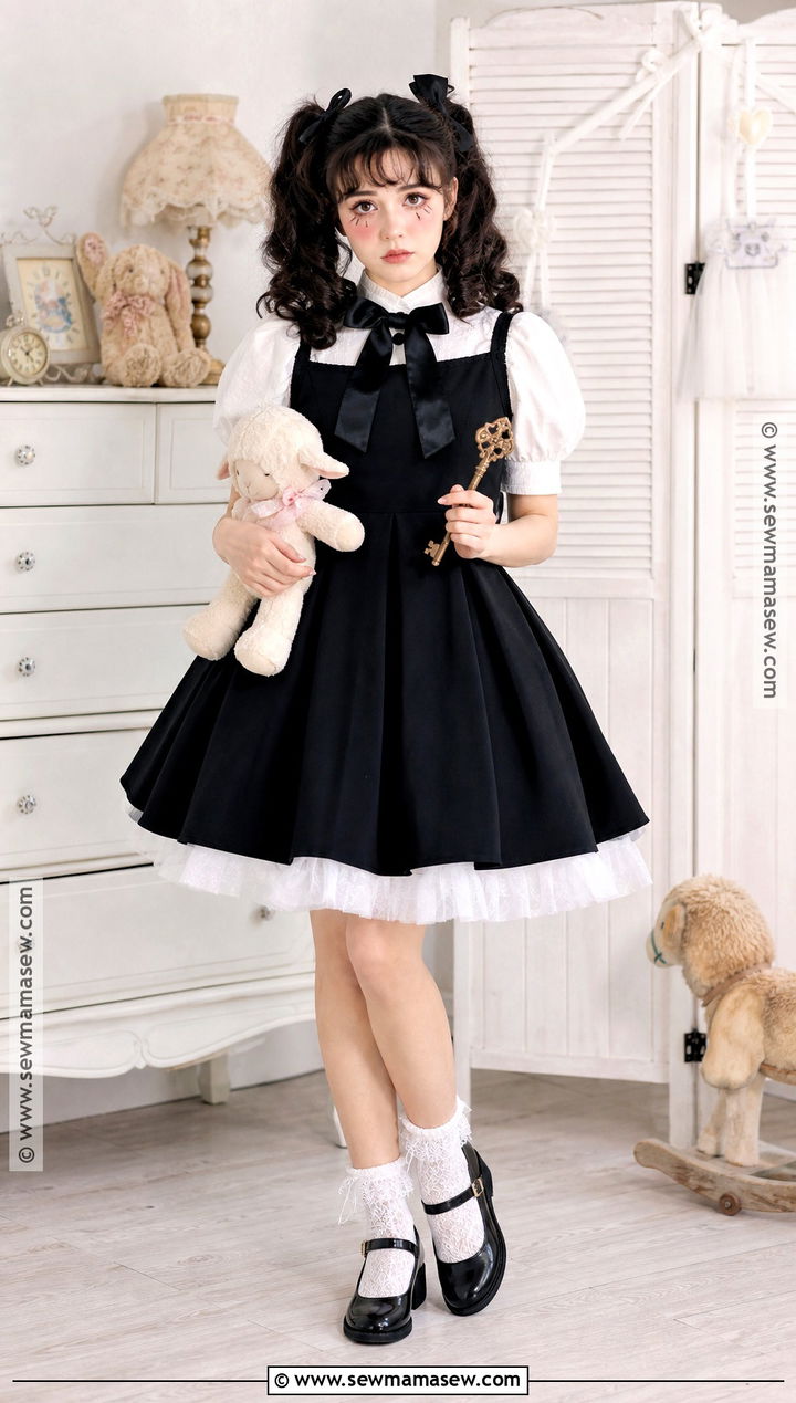 Gothic Doll Costume With Lace Socks - 35 black dress costume ideas