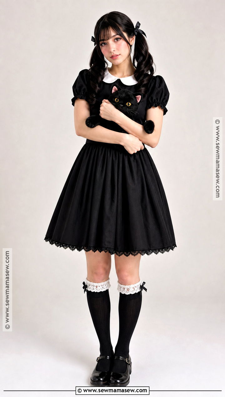 Gothic Doll Costume With Pigtails - 35 dark hair halloween costume ideas
