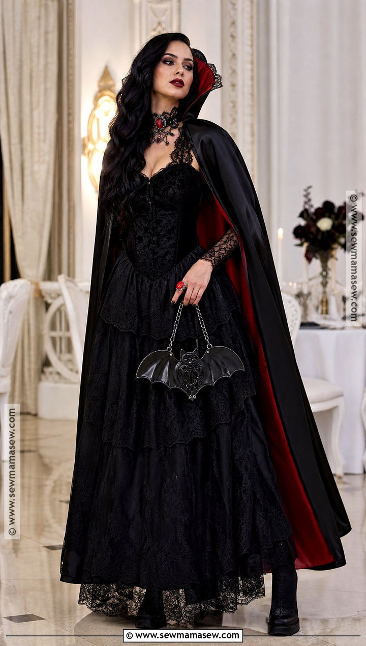 Gothic Dracula Costume With Black Ball Gown - 30 Dracula Costume Ideas for Women
