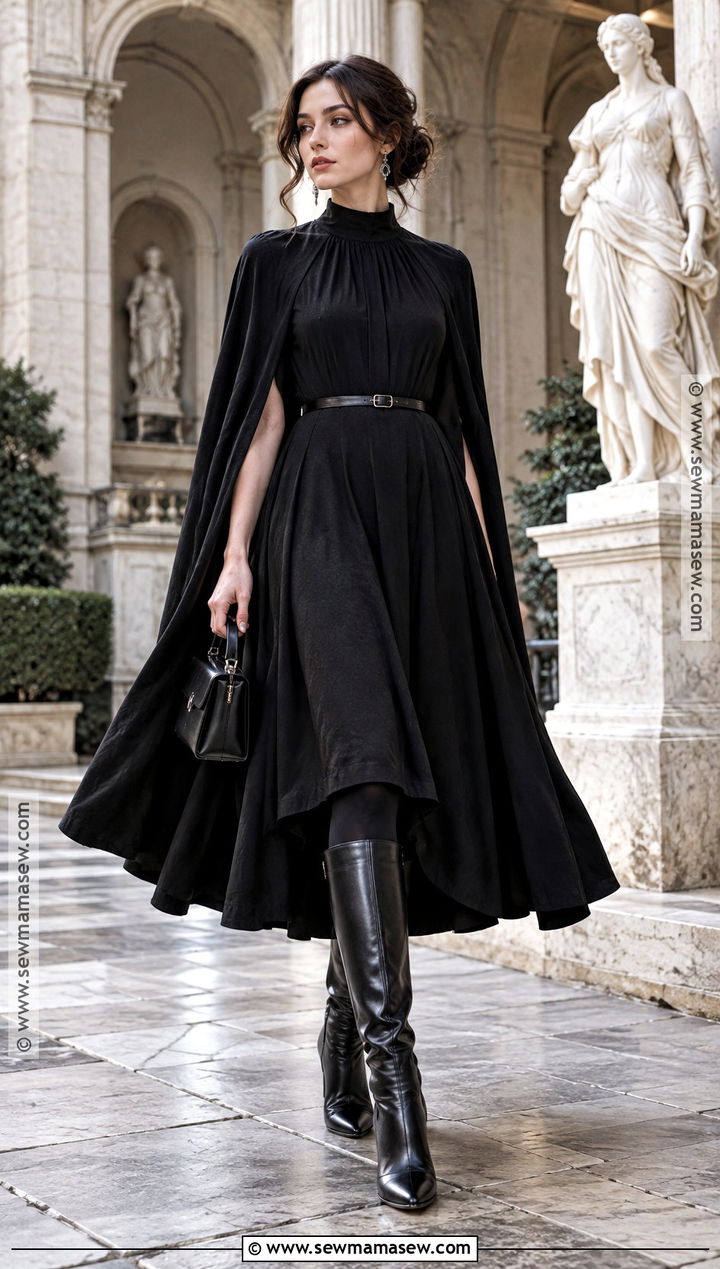 Gothic Fall Cape Dress And Tall Boots Outfit - 20 gothic fall outfits