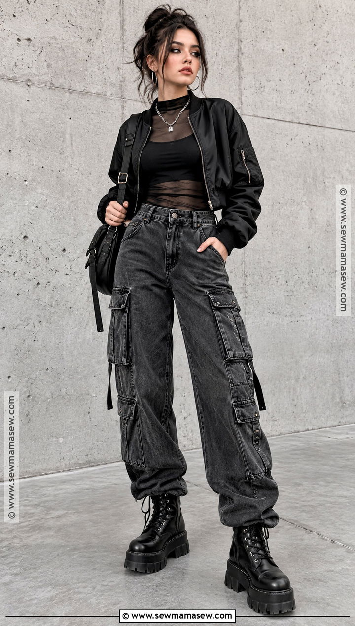 Gothic Fall Mesh Top And Cargo Pants Outfit - 20 gothic fall outfits