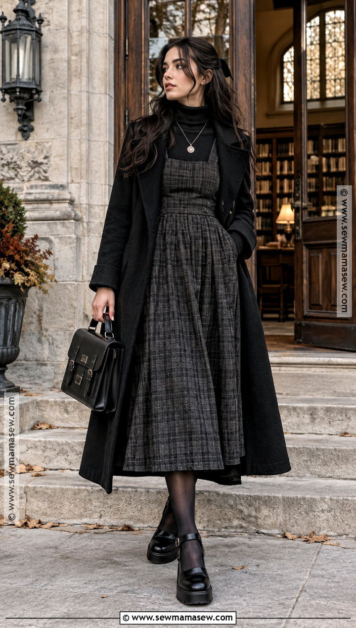 Gothic Fall Turtleneck And Pinafore Dress Outfit - 20 gothic fall outfits