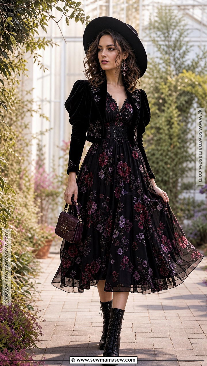 Gothic Floral Dress Witch Outfit - 30 Modern Witch Outfit Aesthetic Ideas